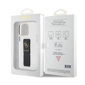 Guess Gripstand Clear Case with 4G Logo for iPhone 15 Pro – Black (GUHCP15LHGSSA4K)