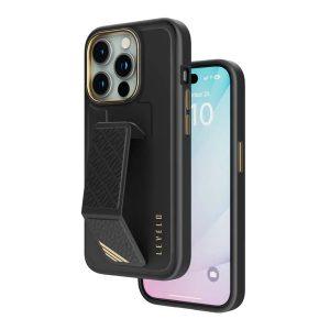 Levelo Morphix Cuero Gripstand Case For iPhone 15 Pro – Black (LVLMCC15PBK)