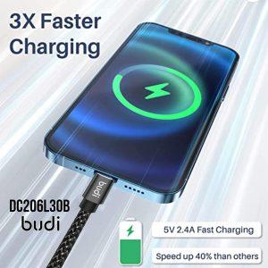 Budi USB to Lightning 3 Meter 2.4A Braided Cable – Black DC206L30B