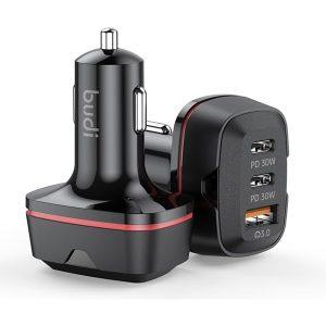 Budi 60W Dual USB-C & 18W USB QC3.0 Car Charger CC616RB – Black