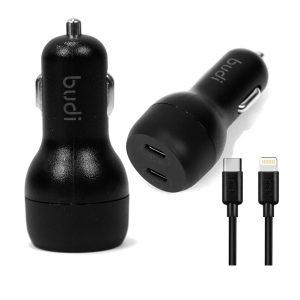 Budi 40W Dual PD w/ 1.2M USB-C to Lightning Cable Car Charger CC108RTLB – Black