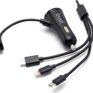 Budi 17W 2USB Car Charger with 3 in 1 Cable CC068T3B -Black