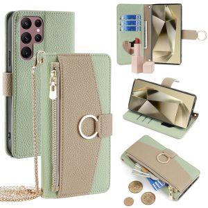 Crossbody Zipper Pocket Leather Cover For Samsung Galaxy S24 Ultra – Green