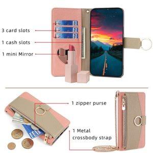Crossbody Zipper Pocket Leather Cover For Samsung Galaxy S24 Ultra – Pink