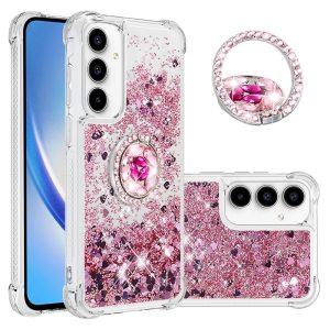 Samsung Galaxy A35 5G YB Quicksand Series-7 TPU Floating Sequins Kickstand Cover – Rose Gold/Hearts