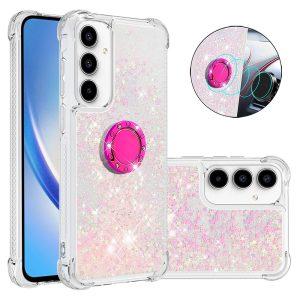 Samsung Galaxy A35 5G YB Quicksand Series-7 TPU Floating Sequins Kickstand Cover – Pink/Pentagrams