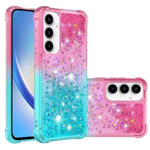 Samsung Galaxy A55 5G YB Quicksand Series-3 TPU Glitter Cover – Pink + Skyblue