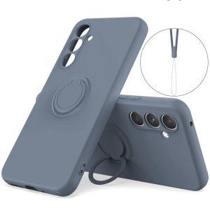 Samsung Galaxy A35 5G Silicone Kickstand Cover with Lanyard – Dark Blue