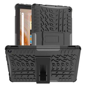 Hybrid Tire Texture Shockproof With Kickstand Cover For Amazon Fire HD 10 (2023) – Black