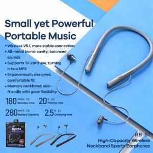 REMAX High-Capacity Wireless Sports Neckband Earphones (Support SD card) RB-S1 – Grey