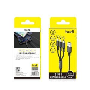 Budi 3 in 1 USB to Lightning/Type-C/Micro 1Meter Braided Cable DC203A8B – Black
