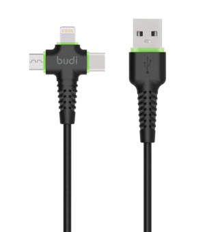 Budi 3 in 1 USB to Lightning/Type-C/Micro 25CM 3A Cable DC150+025B – Black