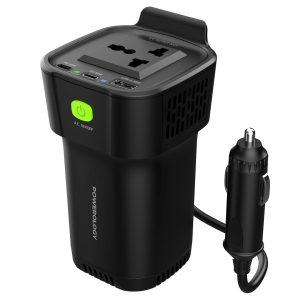 Powerology 150W Inverter AC Universal USB A Dual USB-C DC Car 12V10A – Black (P150INVBK)