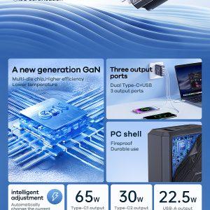 REMAX Mecha Warrior Series 65W 2C+1A GaN Foldable Charge – Black RP-U108 UK