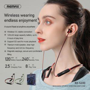 REMAX Neck-Band Sports (Support SD card) Wireless Earphone RX-S100 – Black