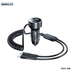 REMAX Saga Series 52.5W PD+QC Fast Car Charger with C+ L Spring Cable - Black RCC336