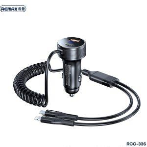 REMAX Saga Series 52.5W PD+QC Fast Car Charger with C+ L Spring Cable – Black RCC336