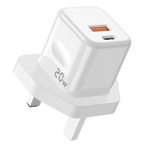 Porodo Blue Wall Charger PD and USB-A UK PD 20W – White (PB-20WDWC-WH)