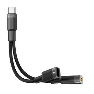 Porodo 2in1 Type-C to Female Type-C & 3.5 Jack Headphone Adapter – Black (PD-CCJHCA-BK)