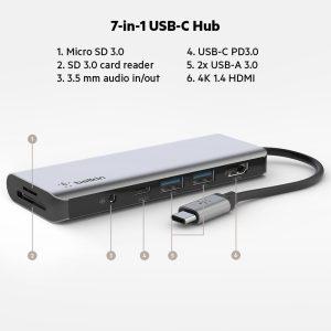 Belkin Connect USB-C 7 in 1 Multiport Adapter – Space Gray