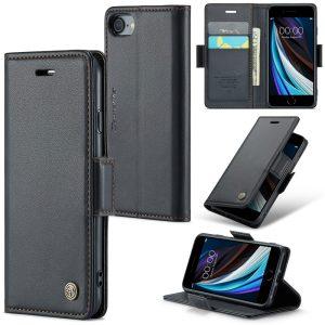 iPhone 6/6s/7/8/SE/(2020)CASEME 023 Series Litchi Texture Leather Wallet Cover – Black
