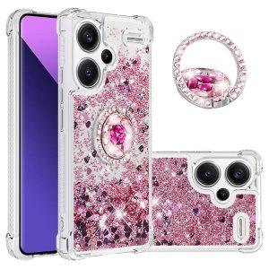 Xiaomi Redmi Note 13 Pro+ YB Quicksand Series-7 Floating Sequins Kickstand Cover – RoseGold/Hearts