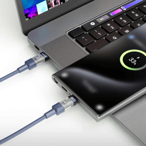 Porodo Braided 100W PD C to C  with Transparent Head 1.2M – Blue (PD-100WCCTH-BU)