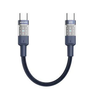 Porodo Braided 60W PD C to C Cable Transparent Head 35cm – Blue(PD-60WCCTH-BU)