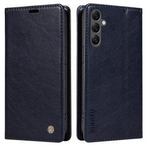 Samsung Galaxy A25 5G YIKATU Leather Flip Cover with Wallet – Navy Blue (YK-006)