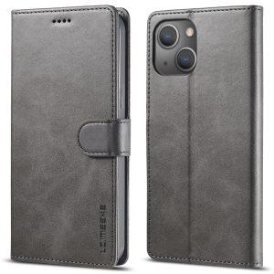LC.IMEEKE iPhone 15 Wallet PU Leather Texture Stand Flip Cover – Grey