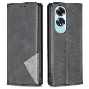 Oppo A60 4G Rhombus PU Flip Leather Cover with Card Slots – Black