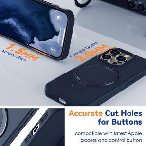 iPhone 15 Pro Max Silicone Magsafe Round Kickstand Cover – Blue