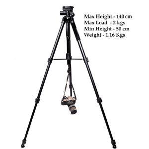 JMARY KP-2234 Professional Aluminium Tripod for All DSLR Cameras – Black