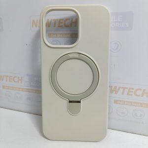 iPhone 15 Pro Silicone Magsafe Round Kickstand Cover – Beige