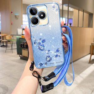 Xiaomi Redmi 13 5G / 13 4G / Poco M6 4G KADEM Glitter Sparkle TPU Cover with Lanyard – Blue