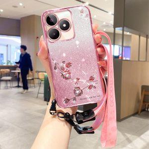Xiaomi Redmi 13 5G / 13 4G / Poco M6 4G KADEM Glitter Sparkle TPU Cover with Lanyard – Rose Gold
