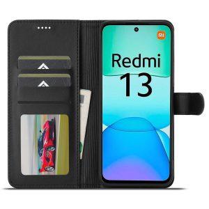 Xiaomi Redmi 13 4G/5G LC.IMEEKE Wallet PU Leather Texture Stand Flip Cover – Black