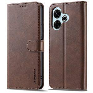 Xiaomi Redmi 13 4G/5G LC.IMEEKE Wallet PU Leather Texture Stand Flip Cover – Brown