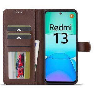 Xiaomi Redmi 13 4G/5G LC.IMEEKE Wallet PU Leather Texture Stand Flip Cover – Brown