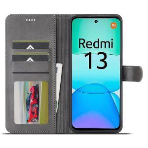 Xiaomi Redmi 13 4G/5G LC.IMEEKE Wallet PU Leather Texture Stand Flip Cover – Grey