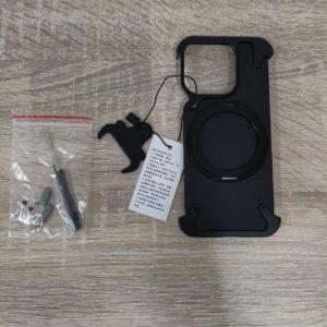 iPhone 15 Pro Max Magnetic Leather+PC Kickstand Frameless Back Cover – Black