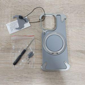 iPhone 15 Pro Max Magnetic Leather+PC Kickstand Frameless Back Cover – Gray