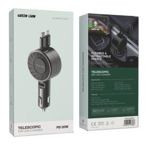 Green Lion Telescopic 50W Car Charger – Black (GNTECC50WBK)