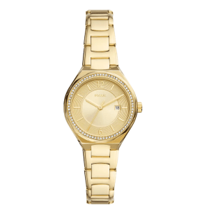 FOSSIL Womens Eevie Three-Hand Date Gold-Tone Stainless Steel Watch – BQ3801