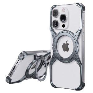 iPhone 15 Pro Max/14 Pro Max/13 Pro Max Kickstand Frameless Aluminum Cover – Gray