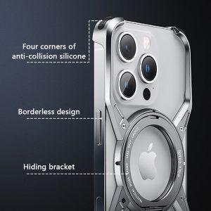 iPhone 15 Pro Max/14 Pro Max/13 Pro Max Kickstand Frameless Aluminum Cover – Gray