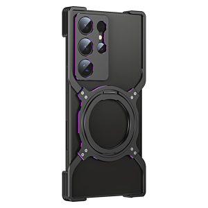 Samsung Galaxy S24 Ultra Metal Bumper Magnetic Cover with Kickstand – Black+Purple