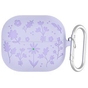 Samsung Galaxy Buds3 Pro/Buds3 Flower Pattern Silicone Case With Buckle – Purple