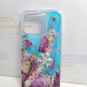 iPhone 15 Pro Max iPefet Flower Pattern With Beaded Chain Hand Strap