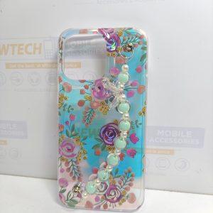 iPhone 15 Pro Max iPefet Flower Pattern With Beaded Chain Hand Strap